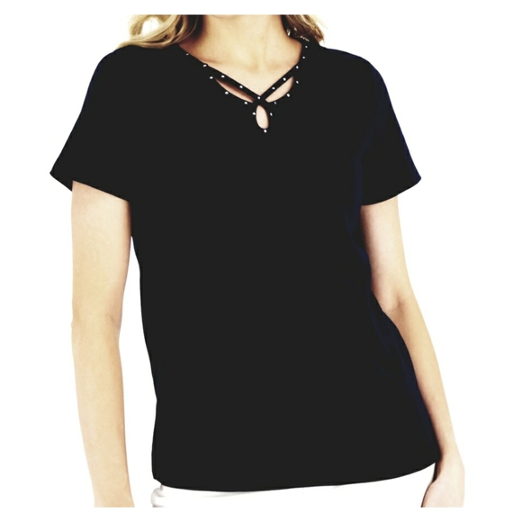 Karen Scott Tops - Sequin Embellished Keyhole Top